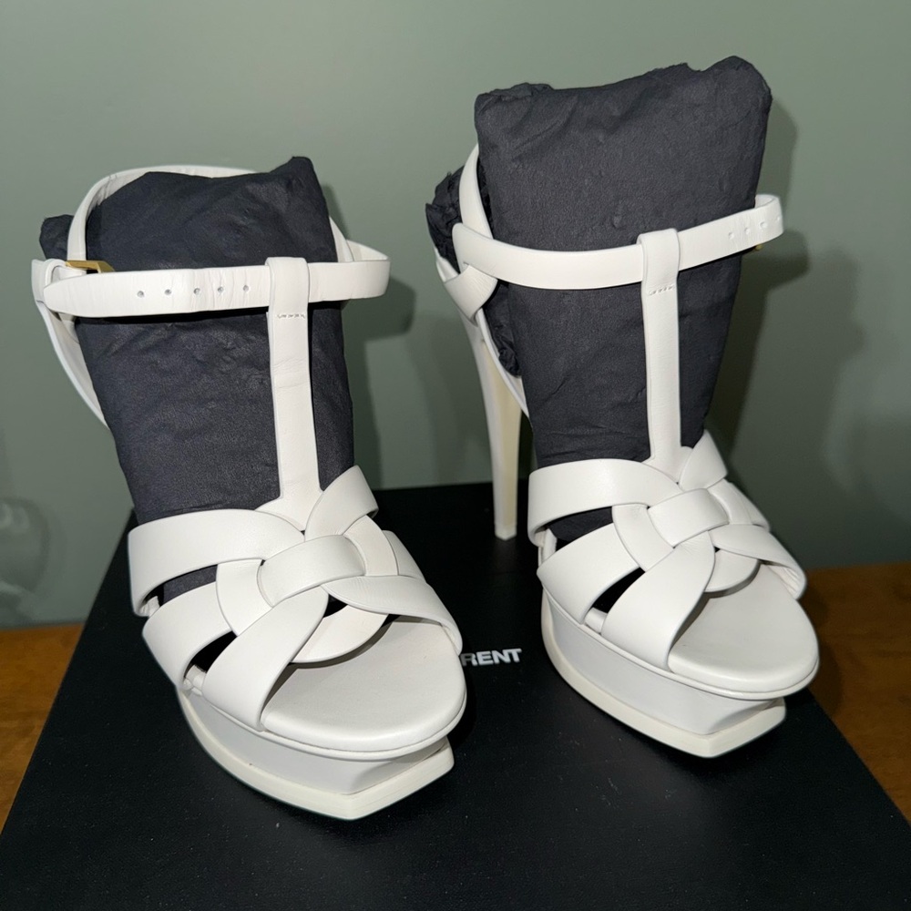 White Women's Saint Laurent Tribute Heels